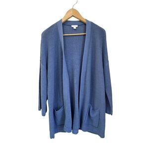 J. Jill Blue Open Front Cardigan Sweater Cotton Blend Knit Pocket Layer Sz Large